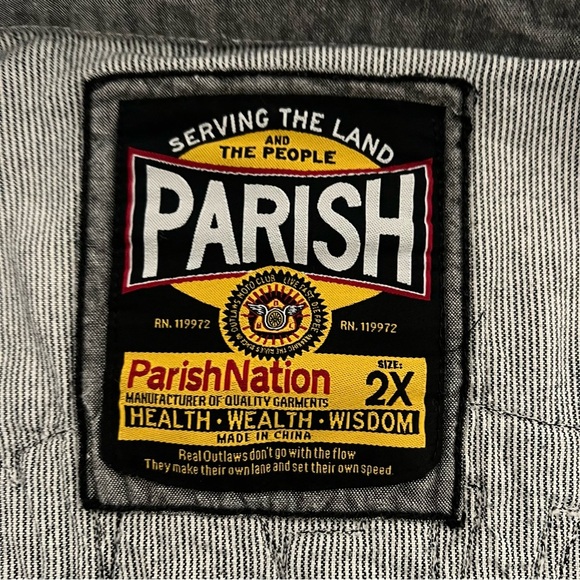 Parish Nation Mens Sz 2X Button Up, Outlaw Motoclub On Back Pinstripe Shirt - Picture 9 of 11